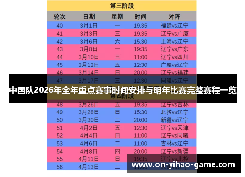 中国队2026年全年重点赛事时间安排与明年比赛完整赛程一览