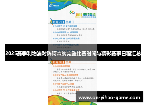 2025赛季利物浦对阵阿森纳完整比赛时间与精彩赛事日程汇总